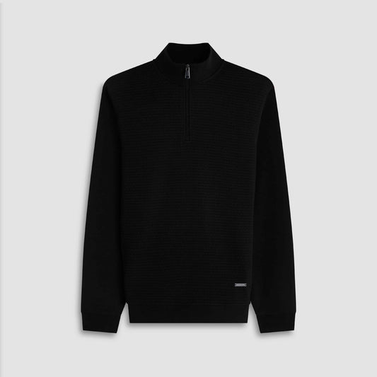 TEXTURED 1/4 ZIP KNIT PULLOVER - BLACK