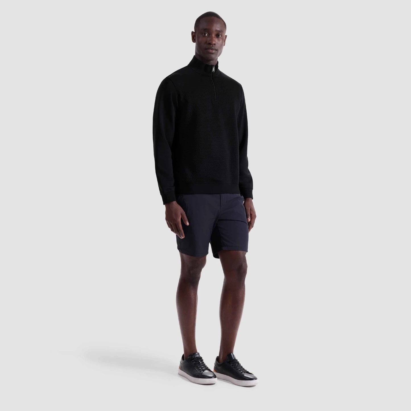 TEXTURED 1/4 ZIP KNIT PULLOVER - BLACK