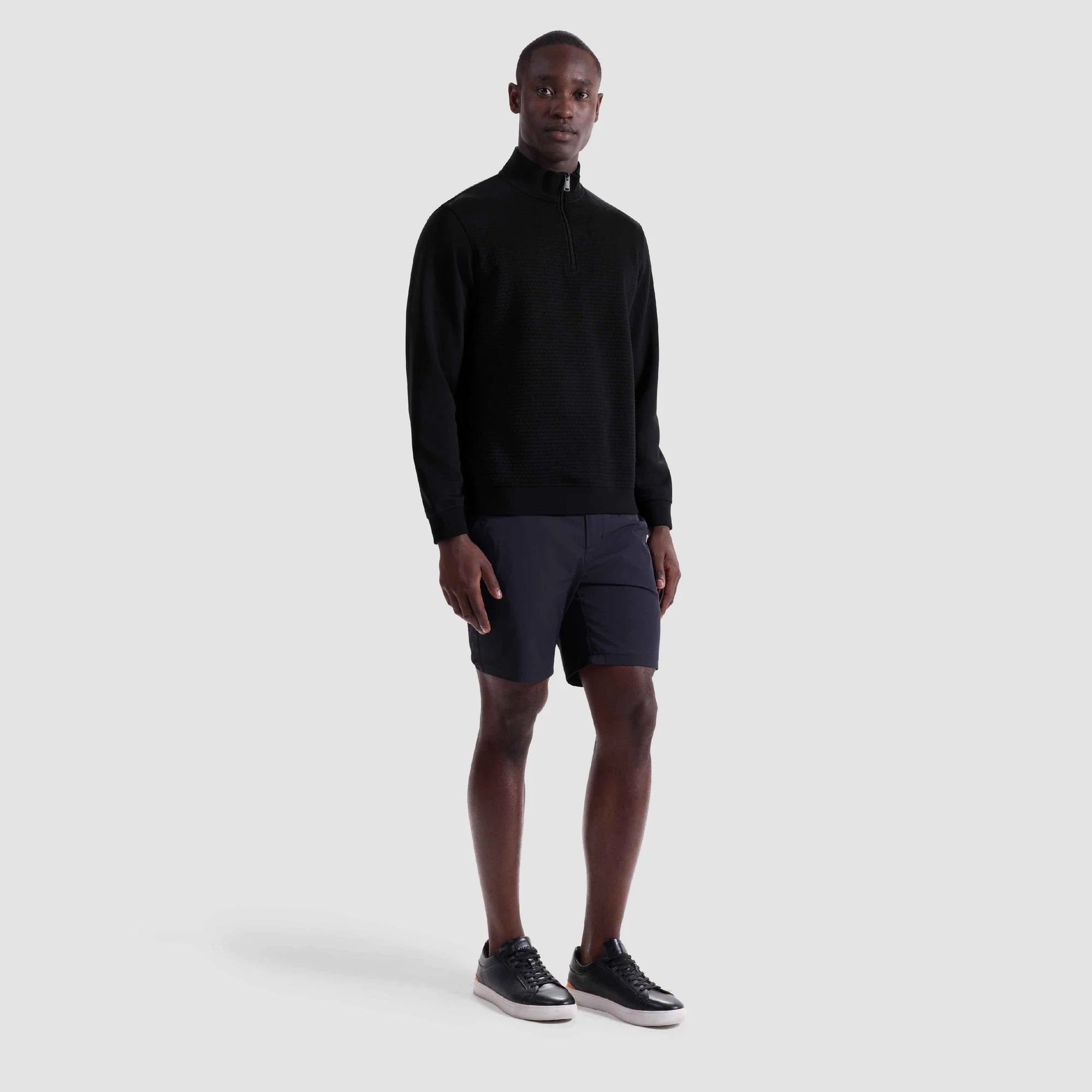 TEXTURED 1/4 ZIP KNIT PULLOVER - BLACK