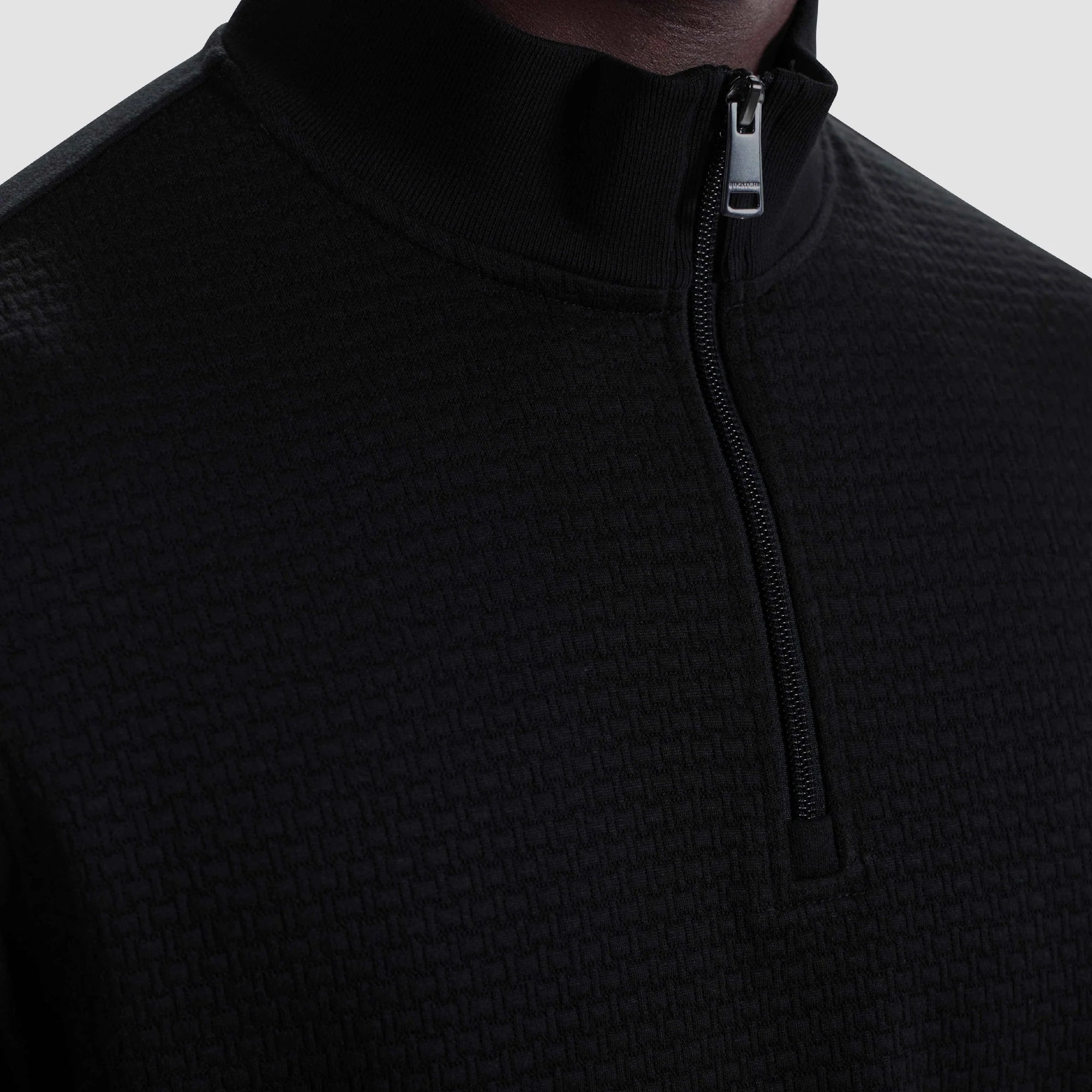 TEXTURED 1/4 ZIP KNIT PULLOVER - BLACK