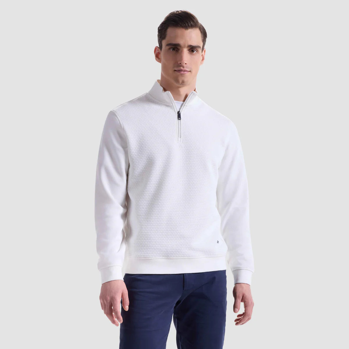 TEXTURED 1/4 ZIP KNIT PULLOVER - CHALK