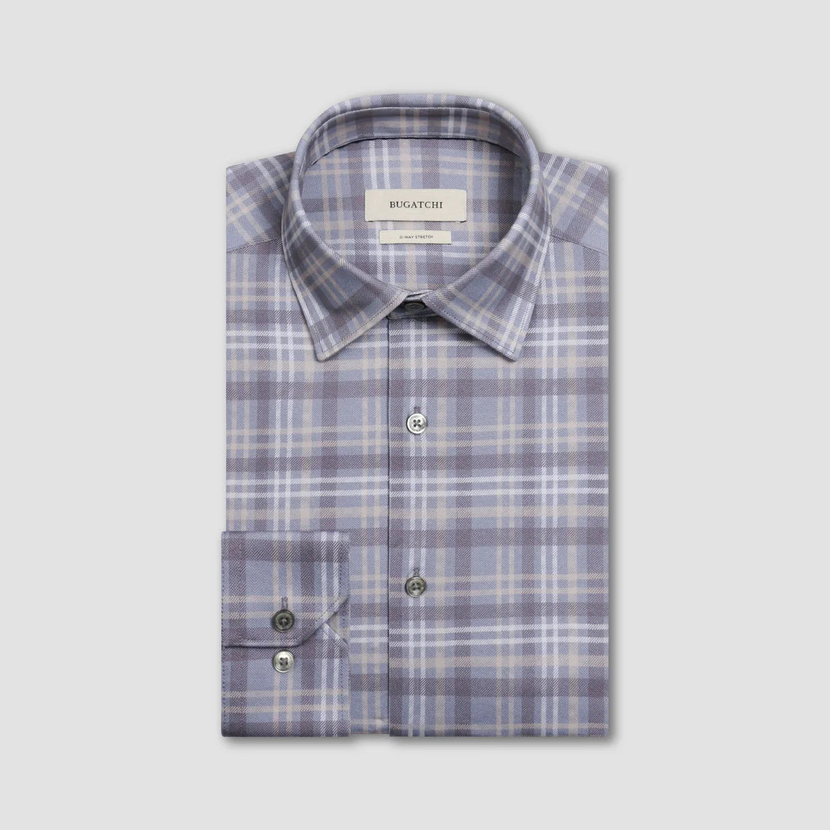 HERRINGBONE STACKED CHECK 8 WAY STRETCH SHIRT - CEMENT
