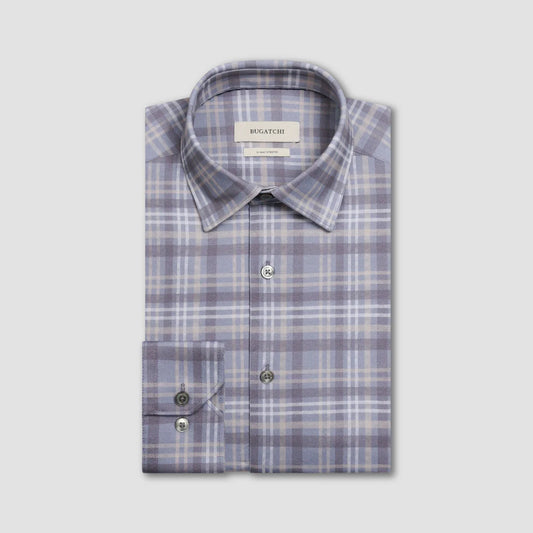 HERRINGBONE STACKED CHECK 8 WAY STRETCH SHIRT - CEMENT