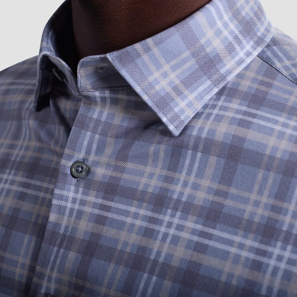 HERRINGBONE STACKED CHECK 8 WAY STRETCH SHIRT - CEMENT