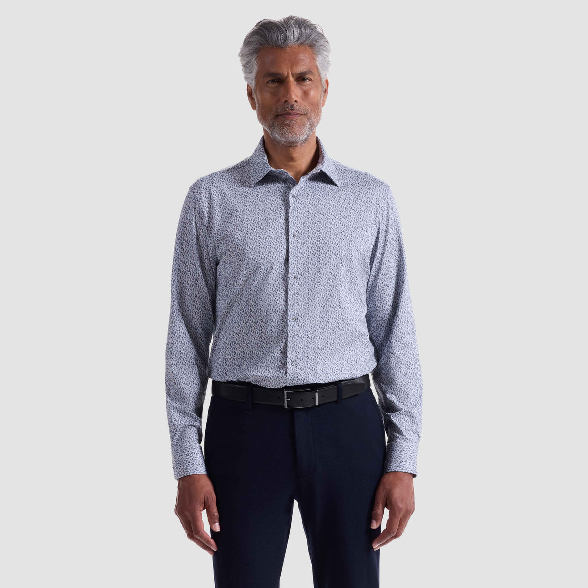 SMALL BOTANICAL PRINT 8 WAY STRETCH SHIRT - PLATINUM