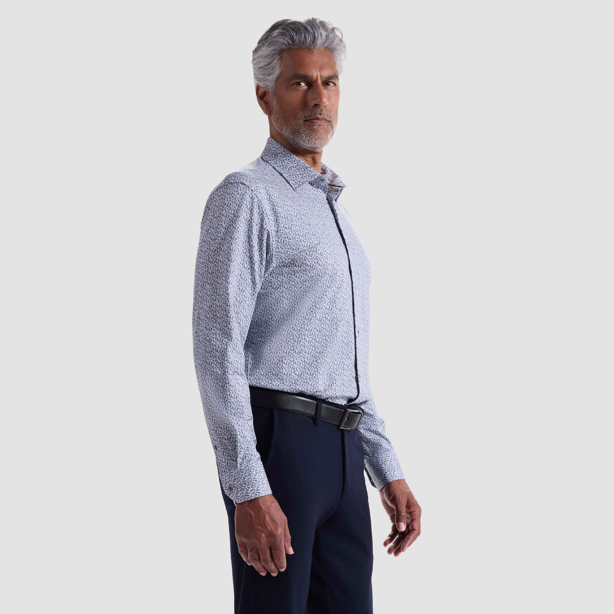 SMALL BOTANICAL PRINT 8 WAY STRETCH SHIRT - PLATINUM