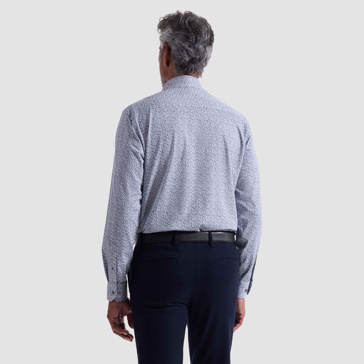 SMALL BOTANICAL PRINT 8 WAY STRETCH SHIRT - PLATINUM