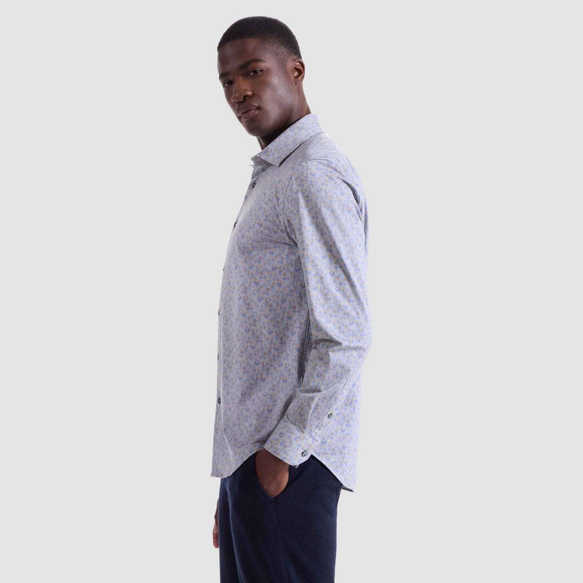 GEOMETRIC PRINT 8 WAY STRETCH SHIRT - SAND