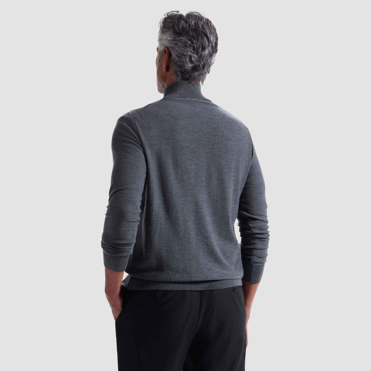 WOOL SILK TEXTURED 1/4 ZIP SWEATER - HEATHER GREY