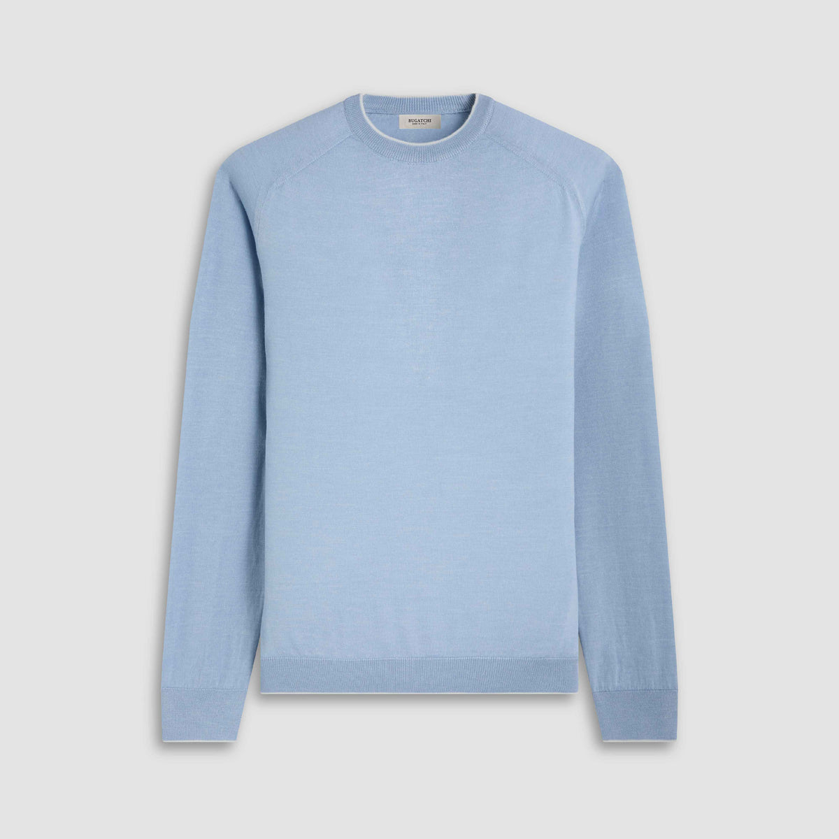 WOOL SILK CREW NECK SWEATER WITH TIPPING - AIR BLUE