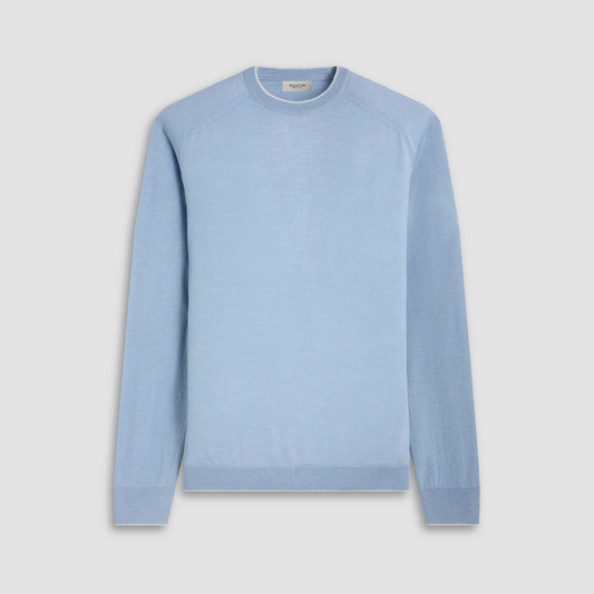 WOOL SILK CREW NECK SWEATER WITH TIPPING - AIR BLUE