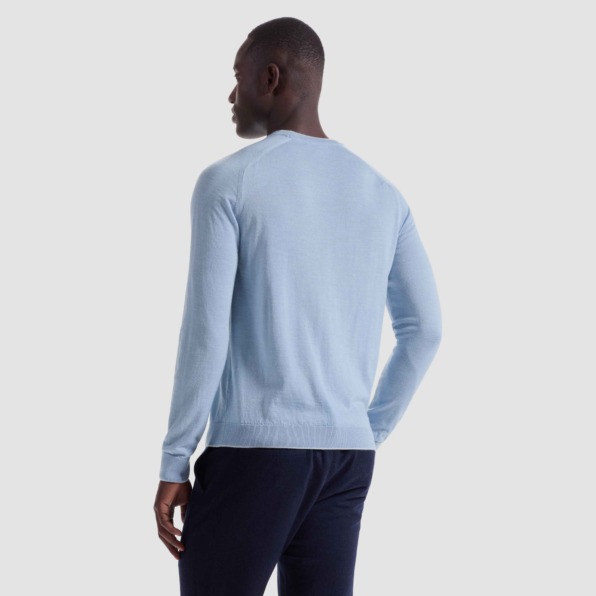 WOOL SILK CREW NECK SWEATER WITH TIPPING - AIR BLUE