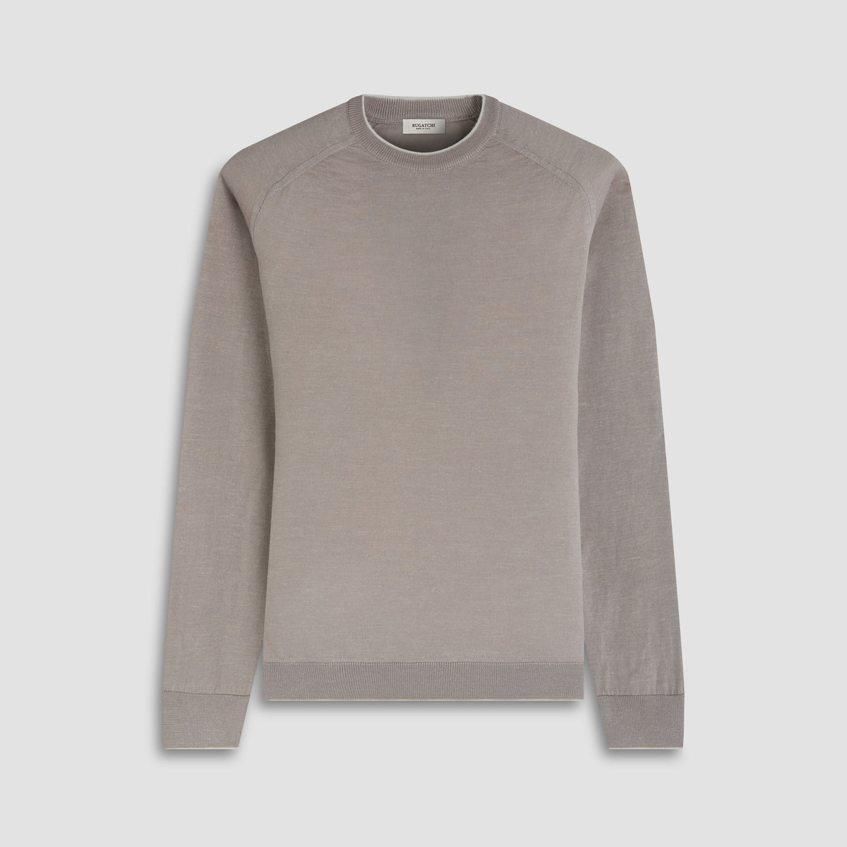WOOL SILK CREW NECK SWEATER WITH TIPPING - WALNUT