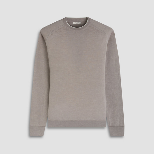 WOOL SILK CREW NECK SWEATER WITH TIPPING - WALNUT