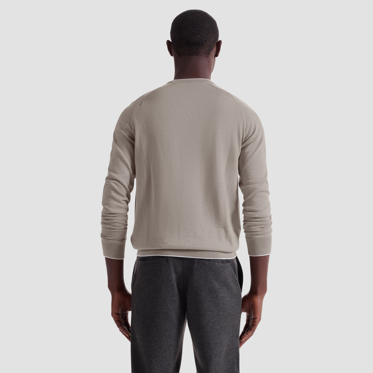 WOOL SILK CREW NECK SWEATER WITH TIPPING - WALNUT