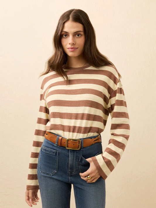 SUNWASHED SLUB LONG SLEEVE RETRO TEE - NUTMEG STRIPE