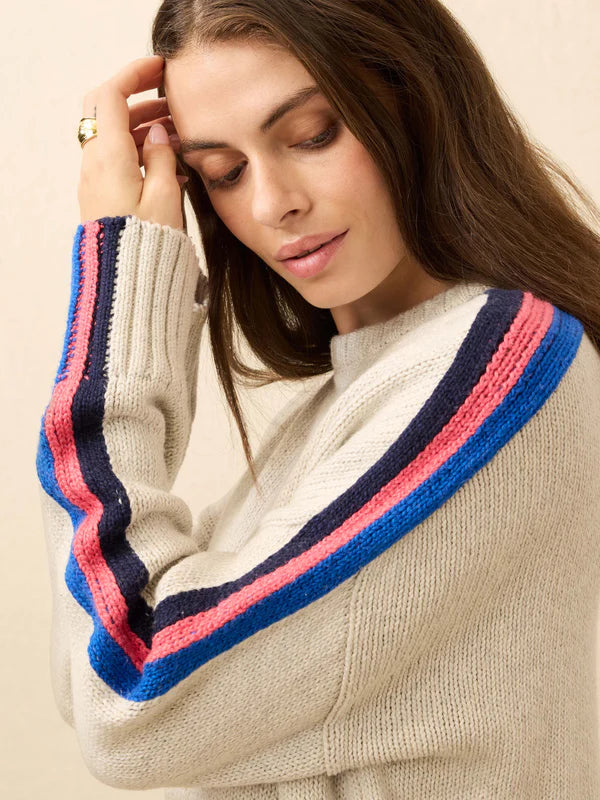 HEIRLOOM COTTON SUMMIT PULLOVER - ICE GREY HEATHER STRIPE