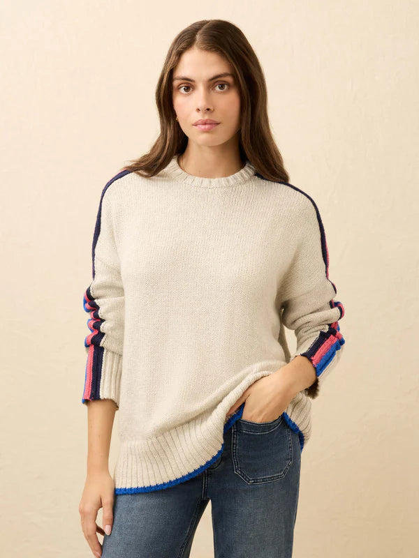 HEIRLOOM COTTON SUMMIT PULLOVER - ICE GREY HEATHER STRIPE