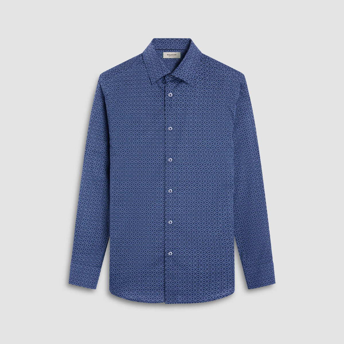 MEDALLION PRINT COMFORT STRETCH SHAPED FIT SHIRT - NAVY