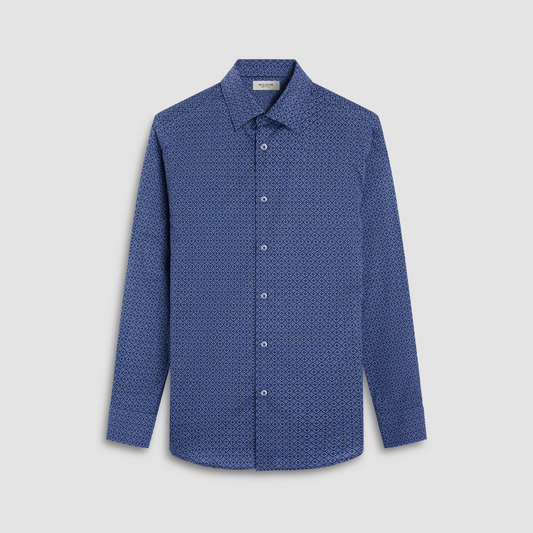 MEDALLION PRINT COMFORT STRETCH SHAPED FIT SHIRT - NAVY
