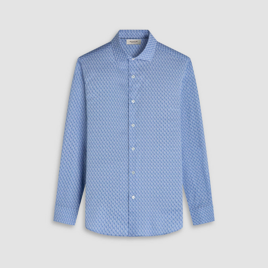 OPTICAL PRINT COMFORT STRETCH SHAPED FIT SHIRT - AIR BLUE