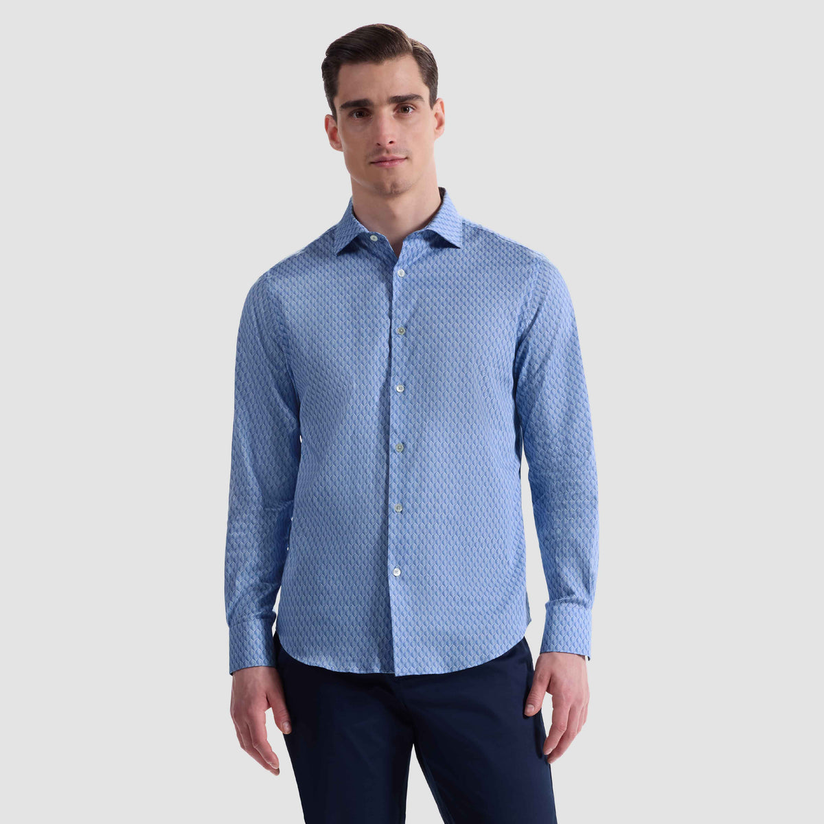 OPTICAL PRINT COMFORT STRETCH SHAPED FIT SHIRT - AIR BLUE