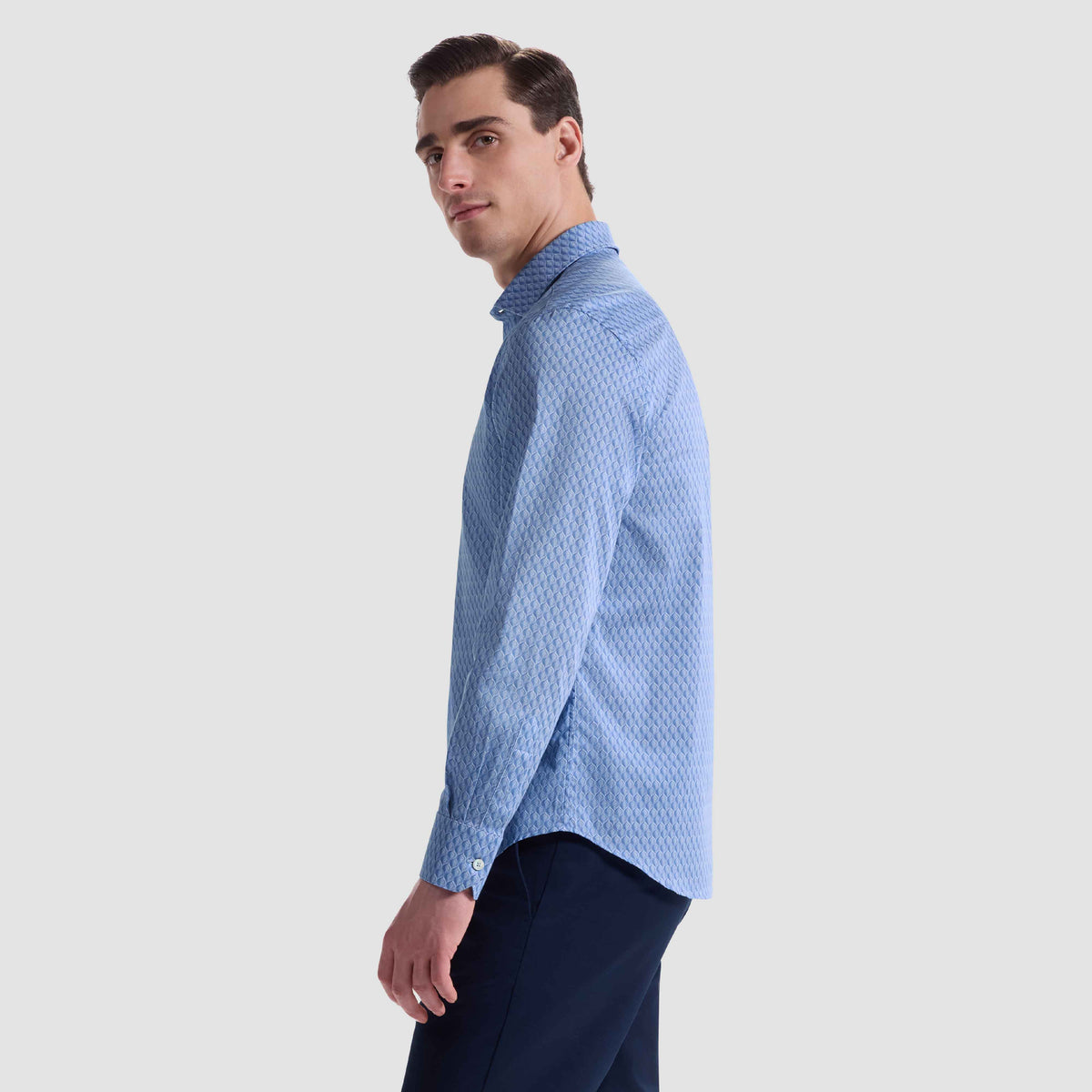 OPTICAL PRINT COMFORT STRETCH SHAPED FIT SHIRT - AIR BLUE