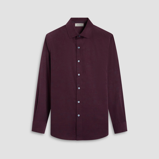 TONAL PAISLEY MICRO CORD SHAPED FIT SHIRT - BURGUNDY