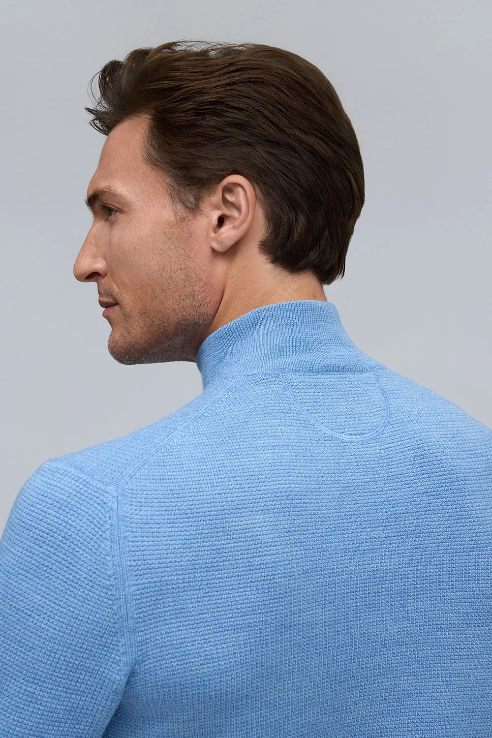 EXTRA FINE MERINO WAFFLE ZIP MOCK SWEATER - WATER