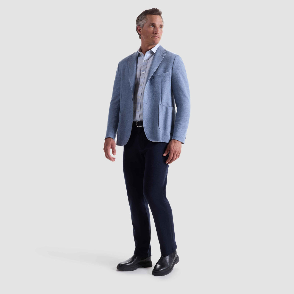 LASER CUT WOOL BLEND SOFT BLAZER - AIR BLUE