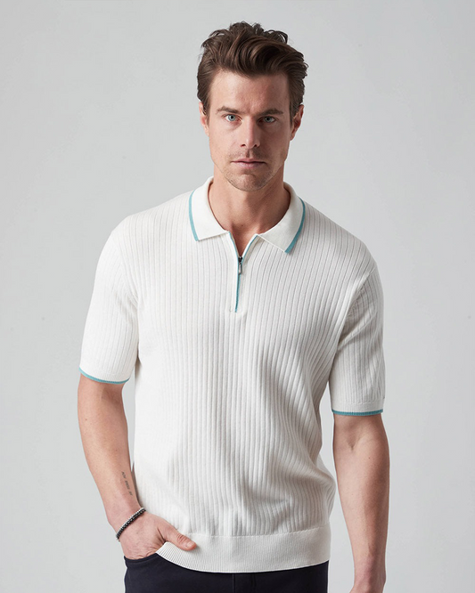 FOREVER LUXE COTTON BLEND RIBBED POLO - ECRU