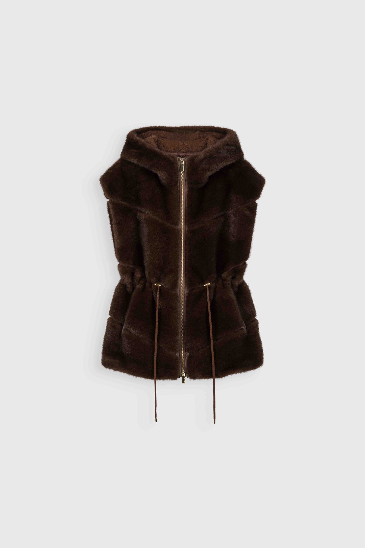 VALORA FAUX MINK HOODED VEST - CHOCOLATE