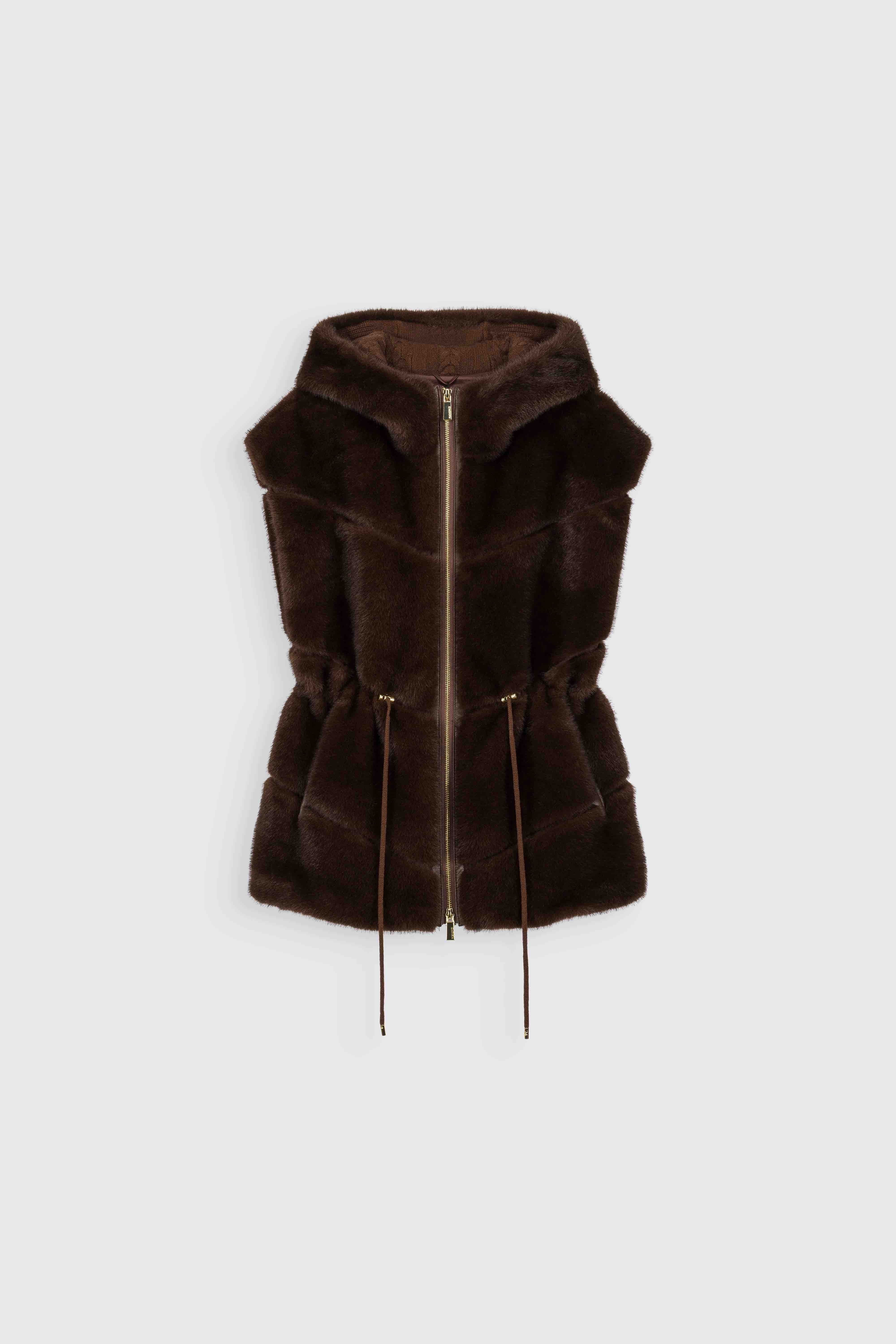 VALORA FAUX MINK HOODED VEST - CHOCOLATE
