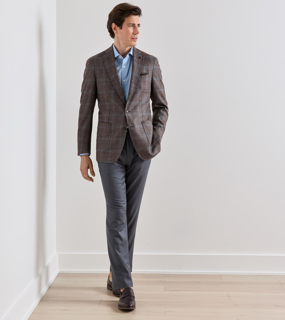 ARDEN WINDOWPANE SOFT JACKET - ASH BROWN