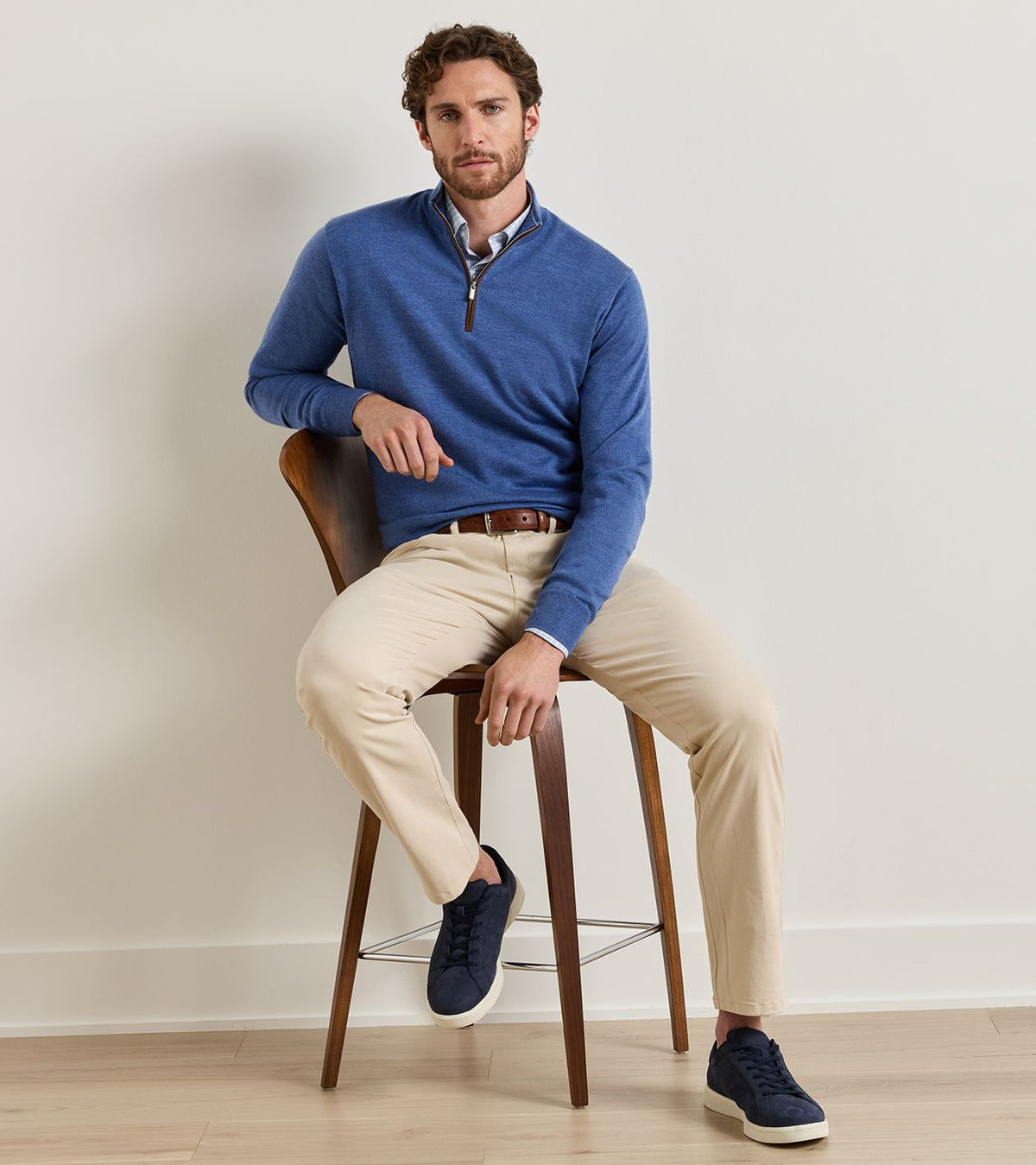 AUTUMN CREST SUEDE TRIM 1/4 ZIP SWEATER - CROWN BLUE