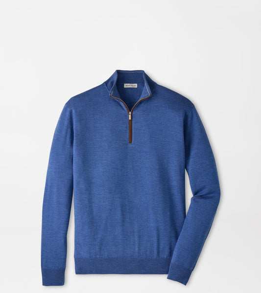 AUTUMN CREST SUEDE TRIM 1/4 ZIP SWEATER - CROWN BLUE