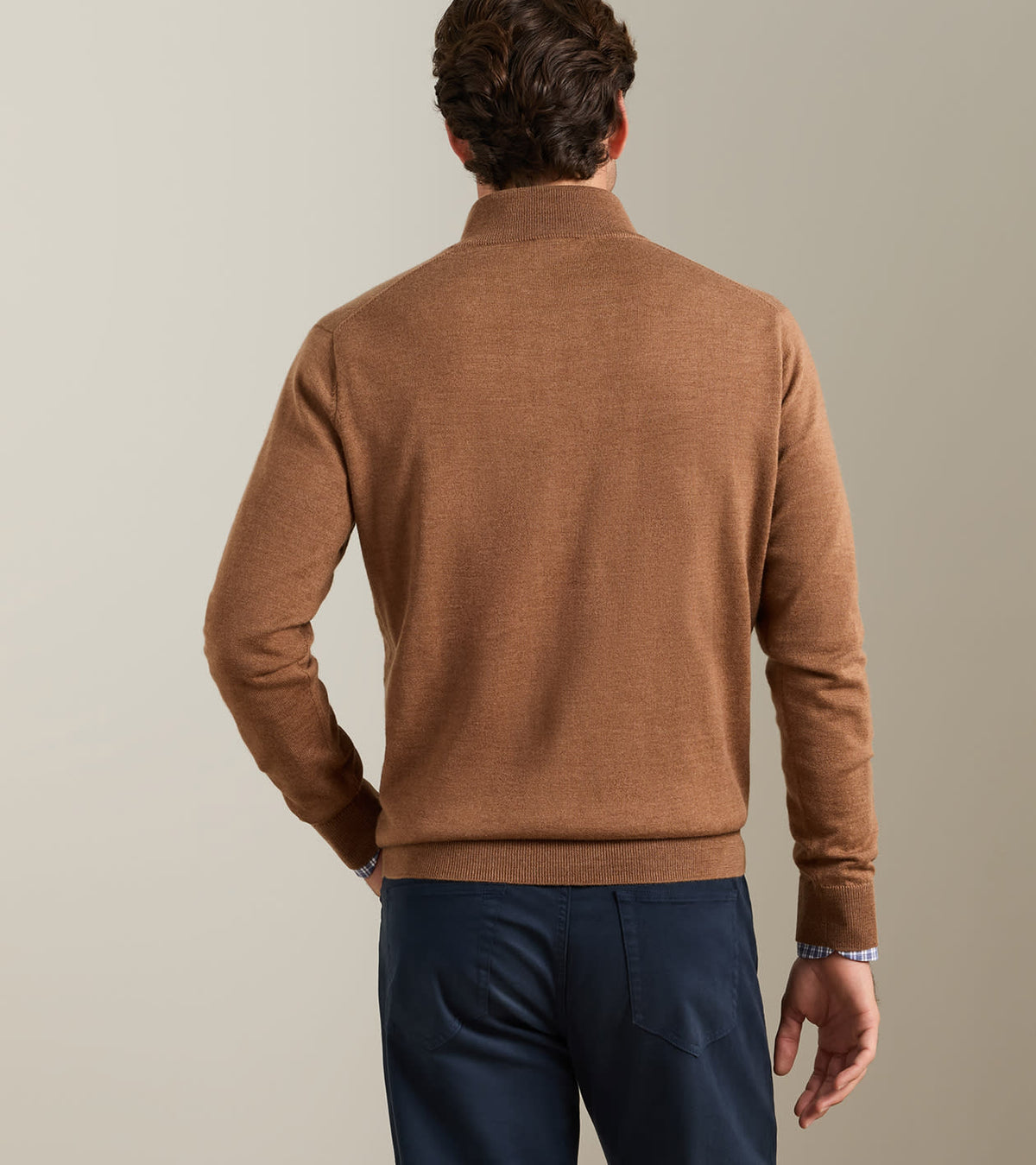 AUTUMN CREST SUEDE TRIM 1/4 ZIP SWEATER - DARK AMBER