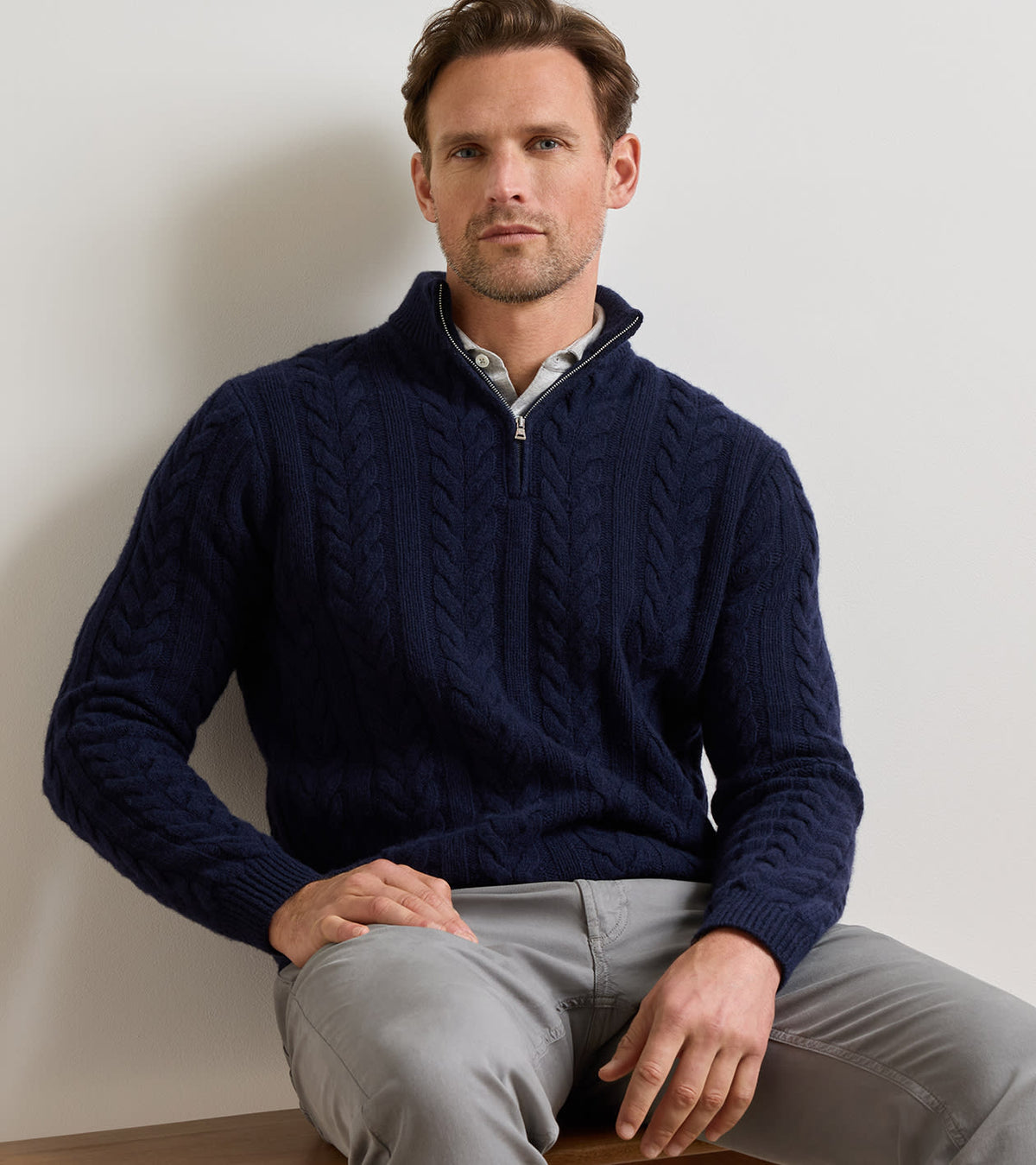 CARDEN CABLE 1/4 ZIP SWEATER - NAVY