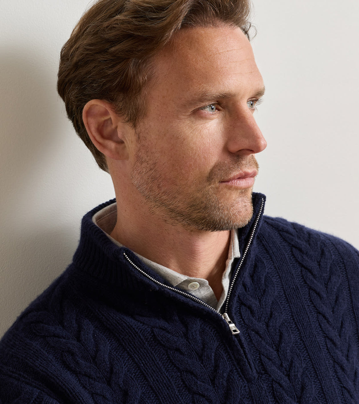CARDEN CABLE 1/4 ZIP SWEATER - NAVY
