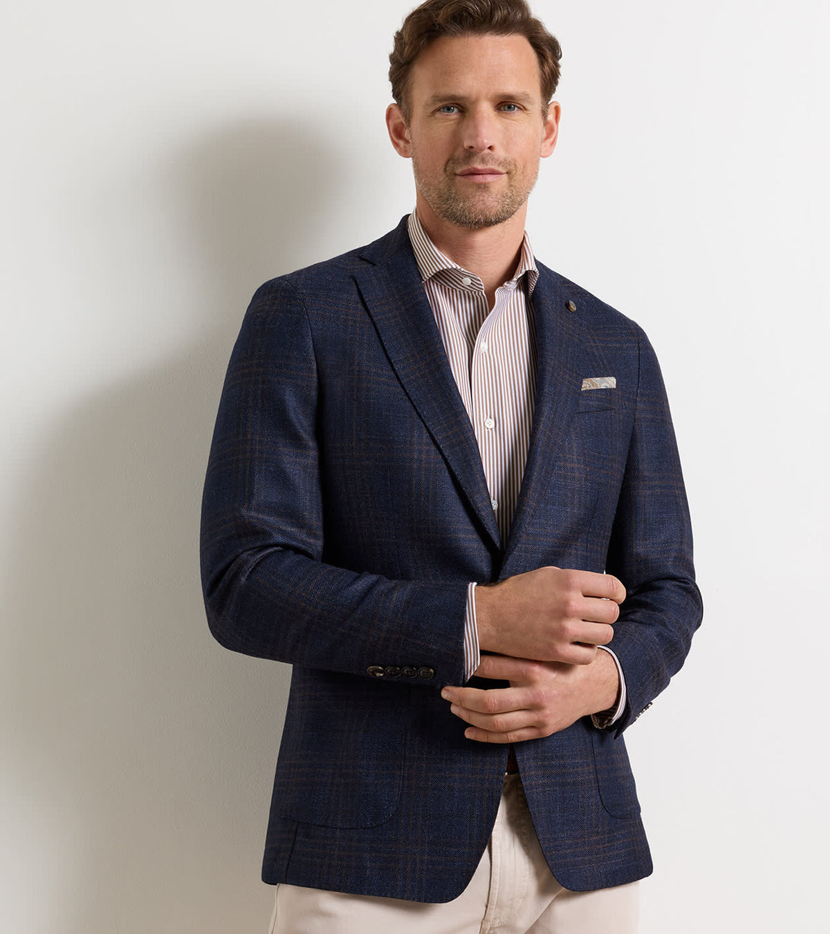 COLLINS PLAID SOFT JACKET - NAVY