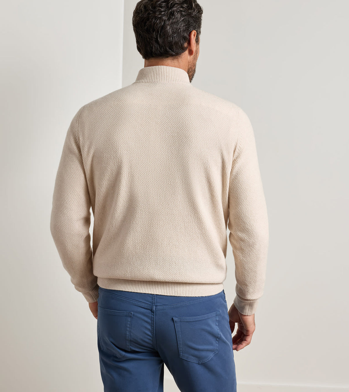 CRESCENT TEXTURE 1/4 ZIP SWEATER - SANDSTONE