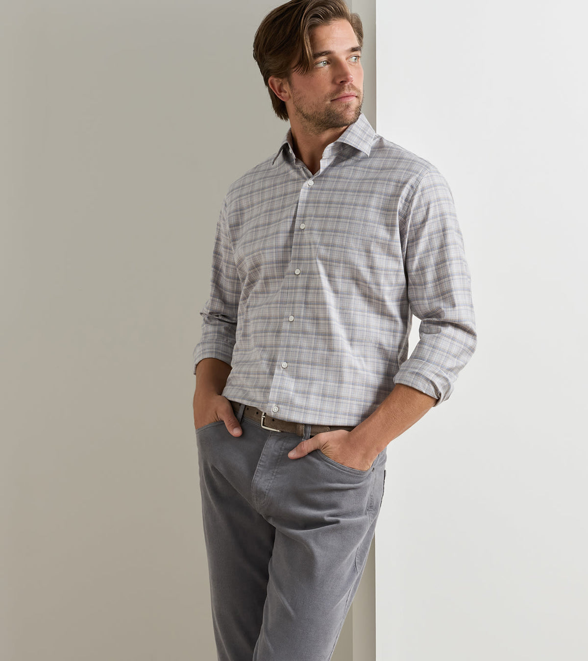 GRIFFIN CROWN SOFT TWILL SHIRT - BATTLESHIP GREY