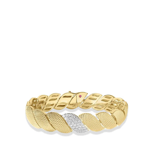 18K YW  San Marco Textured Two-Tone Diamond Bangle Bracelet