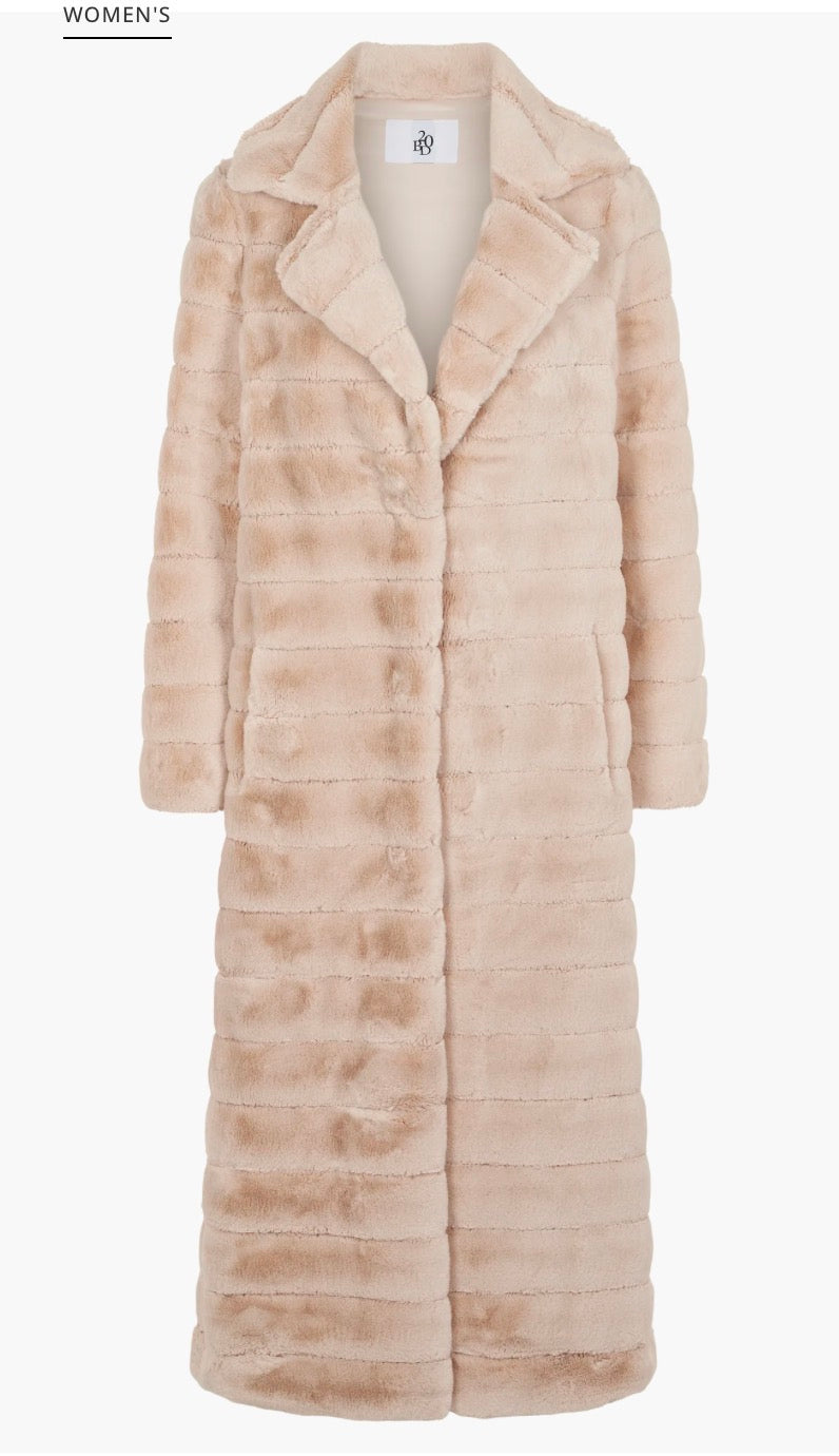 BAILEY FAUX FUR LONG COAT - ALMOND
