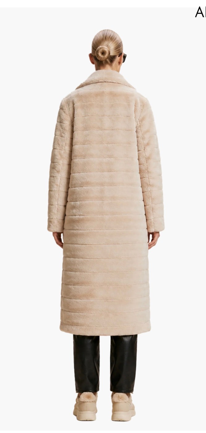 BAILEY FAUX FUR LONG COAT - ALMOND