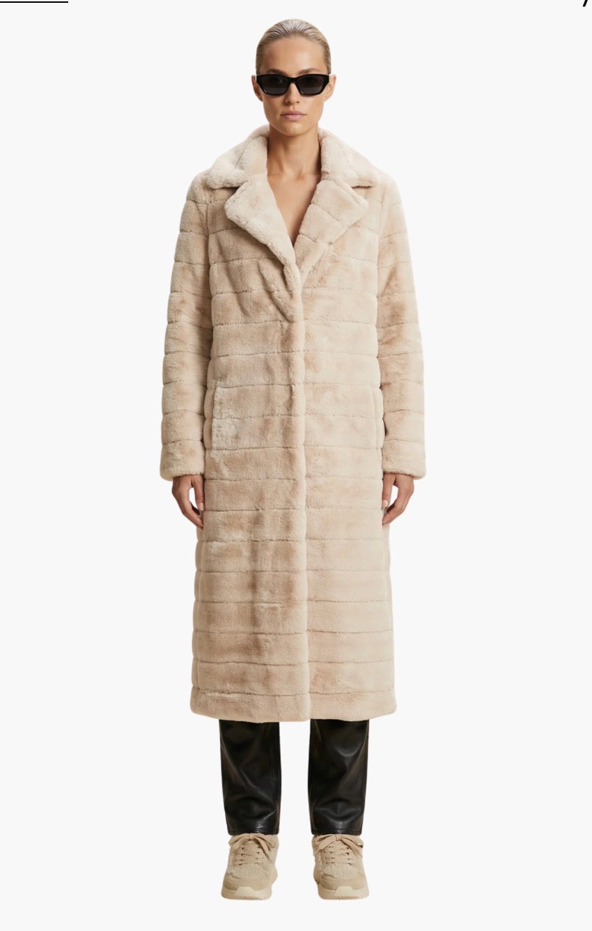 BAILEY FAUX FUR LONG COAT - ALMOND