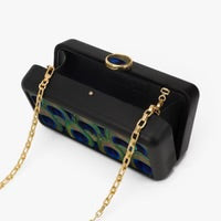 LE MARAIS PEACOCK FEATHER LEATHER CLUTCH - BLACK