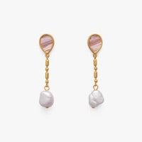 BLISSFUL FEATHER PEARL DROP EARRINGS - PINK
