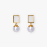 VOWS FEATHER PEARL RECTANGLE DROP EARRINGS - WHITE