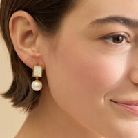 VOWS FEATHER PEARL RECTANGLE DROP EARRINGS - WHITE